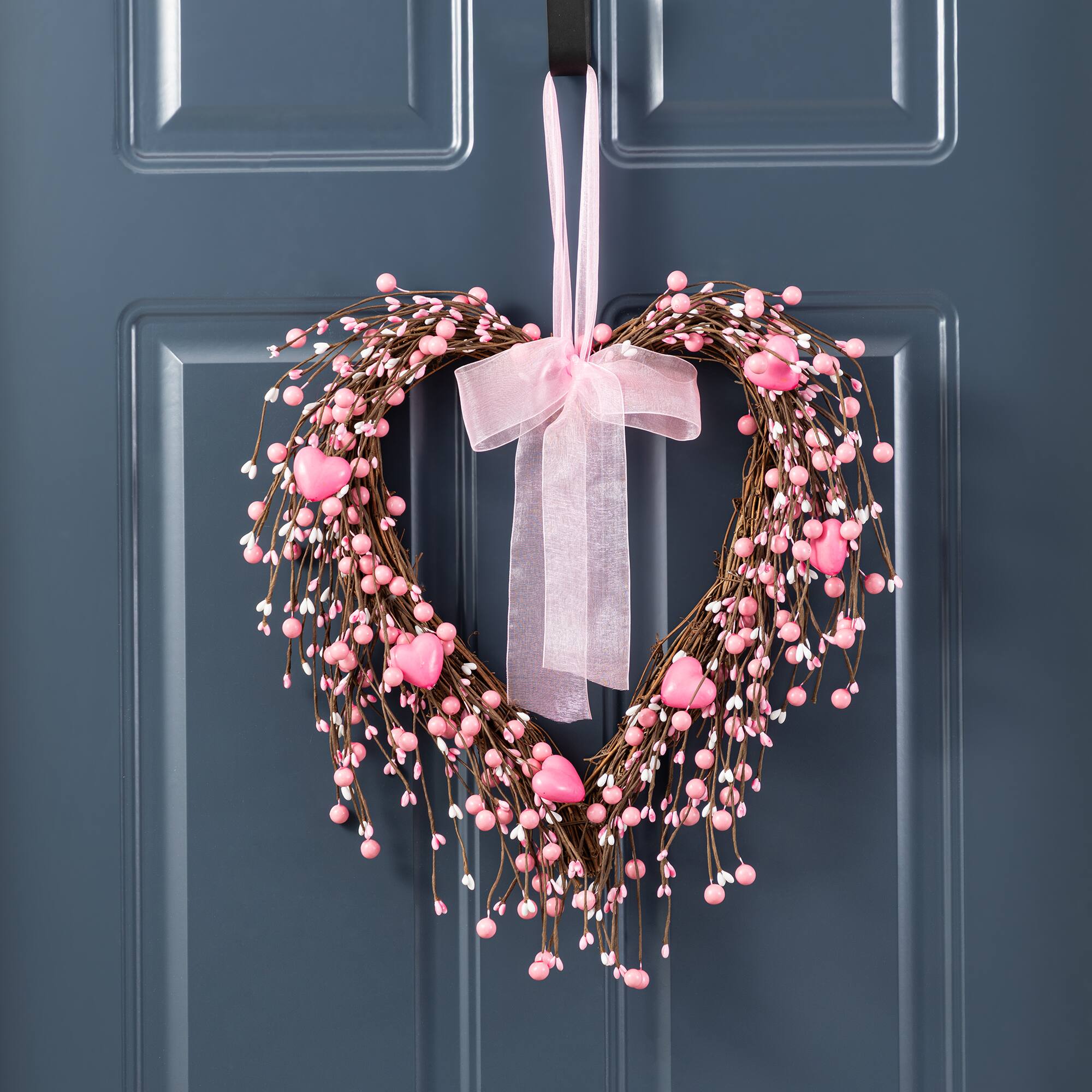 Glitzhome® 17" Valentine's Pink Berry Heart Wreath